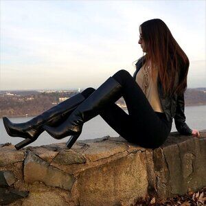 Steve Madden "Romani" Black Leather Knee High Boots U.S. Size 9.5M